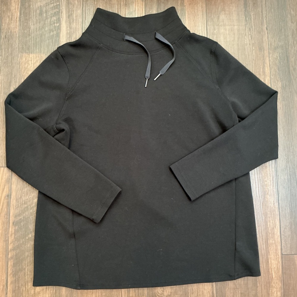 Spanx AirEssentials Mock Neck Pullover Black Drawstring Back Pleat XL Top